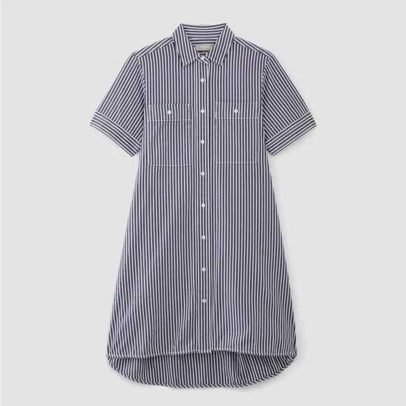 Everlane Daytripped Blue Pinstripe Button Up Shirt Dress - Picture 2 of 11